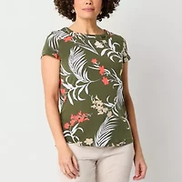 Liz Claiborne Womens Round Neck Short Sleeve Blouse