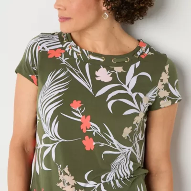Liz Claiborne Womens Round Neck Short Sleeve Blouse