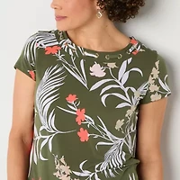 Liz Claiborne Womens Round Neck Short Sleeve Blouse