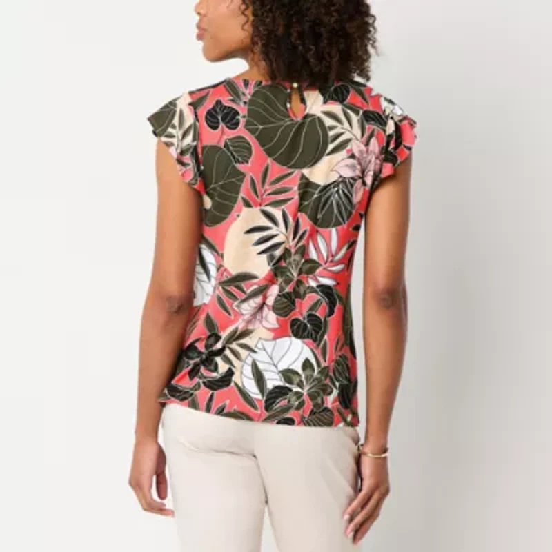 Liz Claiborne Womens Crew Neck Short Sleeve Blouse