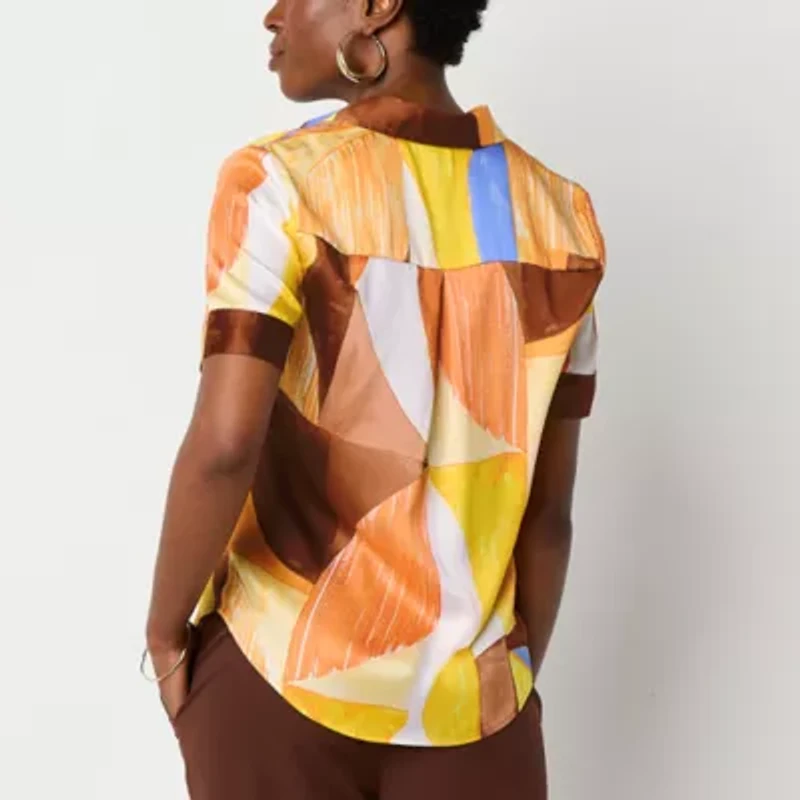 Worthington Womens Short Sleeve Fitted Button-Down Shirt