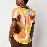 Worthington Womens Short Sleeve Fitted Button-Down Shirt