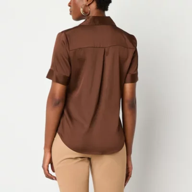 Worthington Womens Short Sleeve Regular Fit Button-Down Shirt