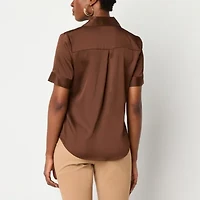 Worthington Womens Short Sleeve Regular Fit Button-Down Shirt