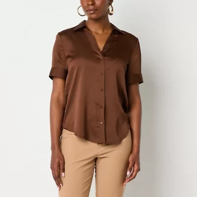 Worthington Womens Short Sleeve Regular Fit Button-Down Shirt