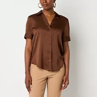 Worthington Womens Short Sleeve Regular Fit Button-Down Shirt