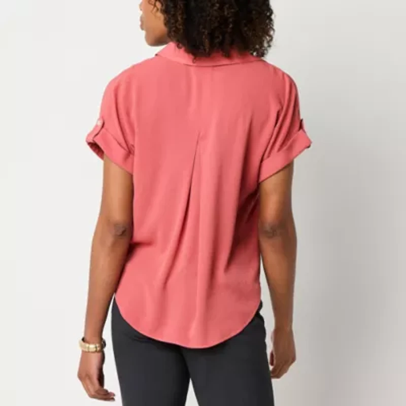 Liz Claiborne Womens V Neck Short Sleeve Blouse