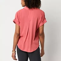 Liz Claiborne Womens V Neck Short Sleeve Blouse