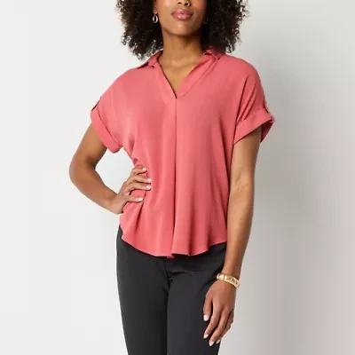 Liz Claiborne Womens V Neck Short Sleeve Blouse