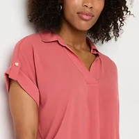 Liz Claiborne Womens V Neck Short Sleeve Blouse