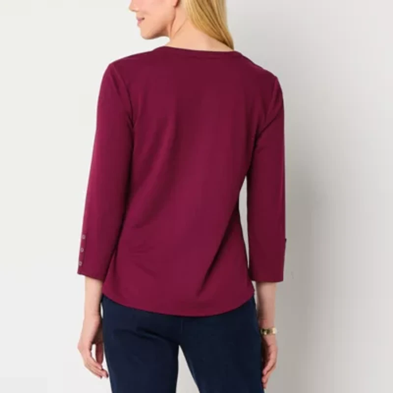 Liz Claiborne Womens V Neck 3/4 Sleeve Blouse
