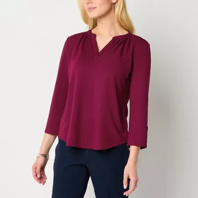 Liz Claiborne Womens V Neck 3/4 Sleeve Blouse