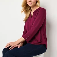 Liz Claiborne Womens V Neck 3/4 Sleeve Blouse