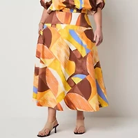 Worthington Womens Long Full Skirt Plus