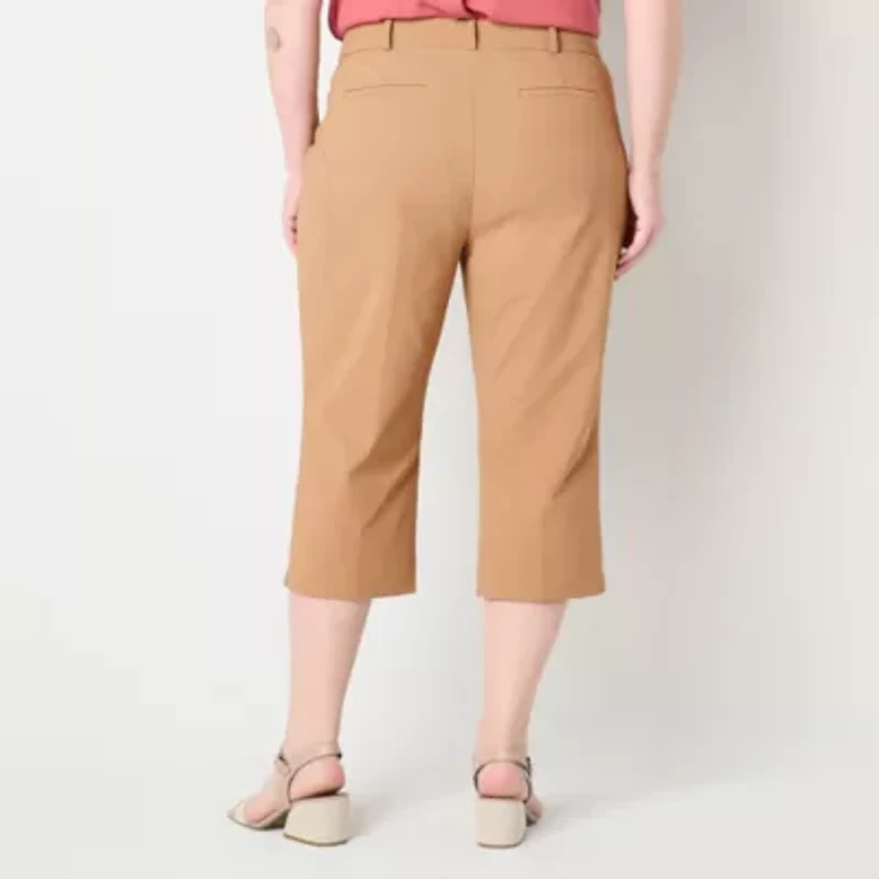 Liz Claiborne Womens Stretch Fabric Straight Mid Rise Plus Capri Pant