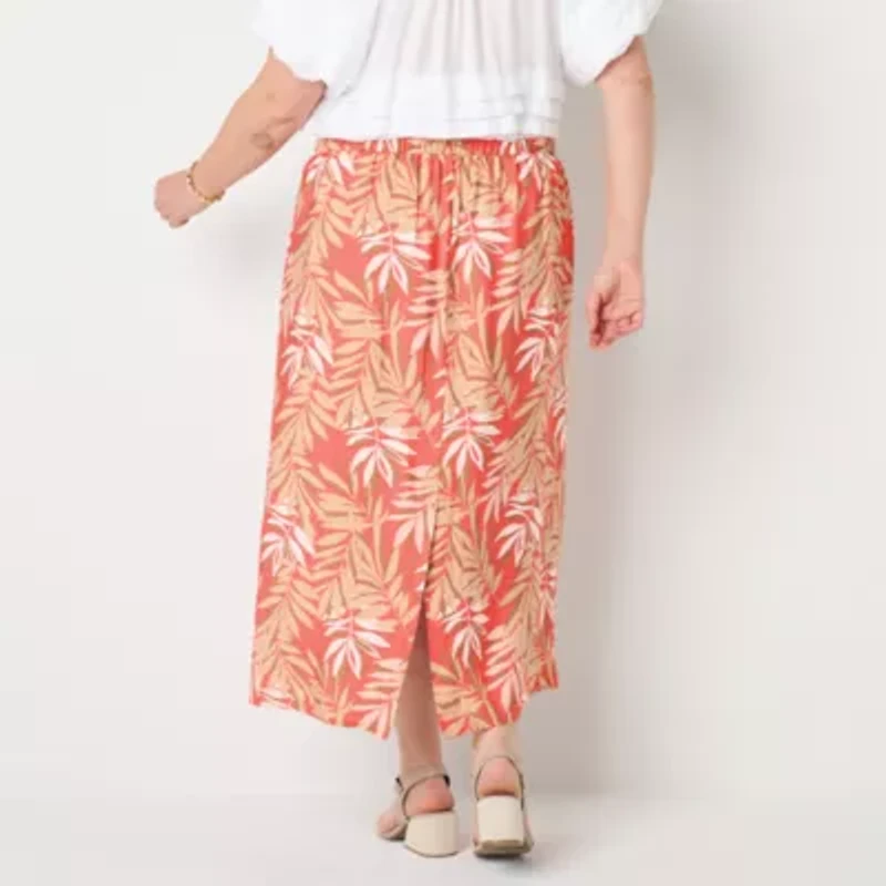 Liz Claiborne Womens Mid Rise Midi Plus A-Line Skirt