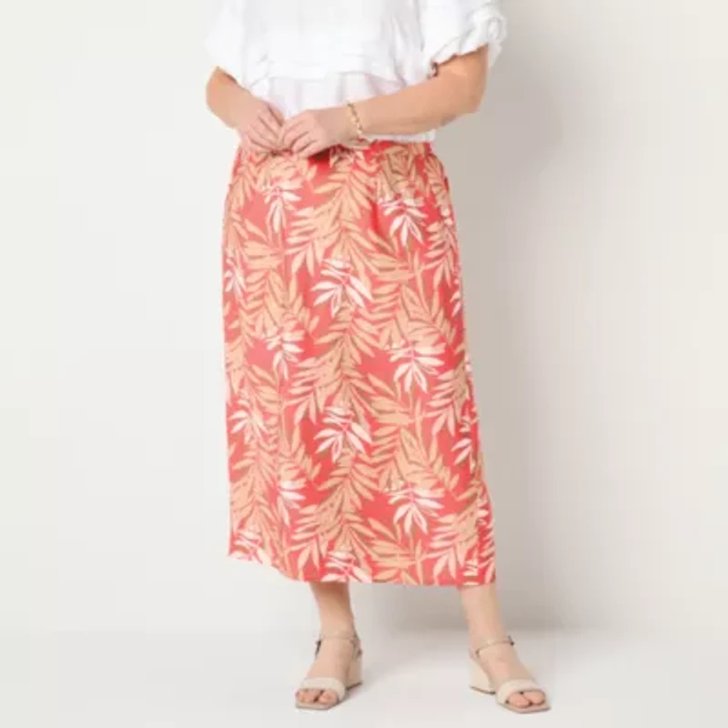 Liz Claiborne Womens Mid Rise Midi Plus A-Line Skirt