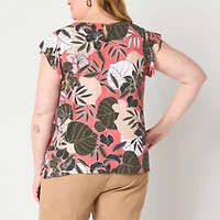 Liz Claiborne Womens Crew Neck Short Sleeve Plus Blouse