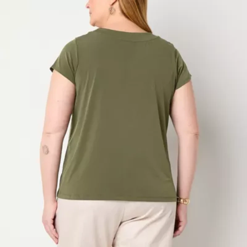 Liz Claiborne Womens Round Neck Short Sleeve Plus Blouse