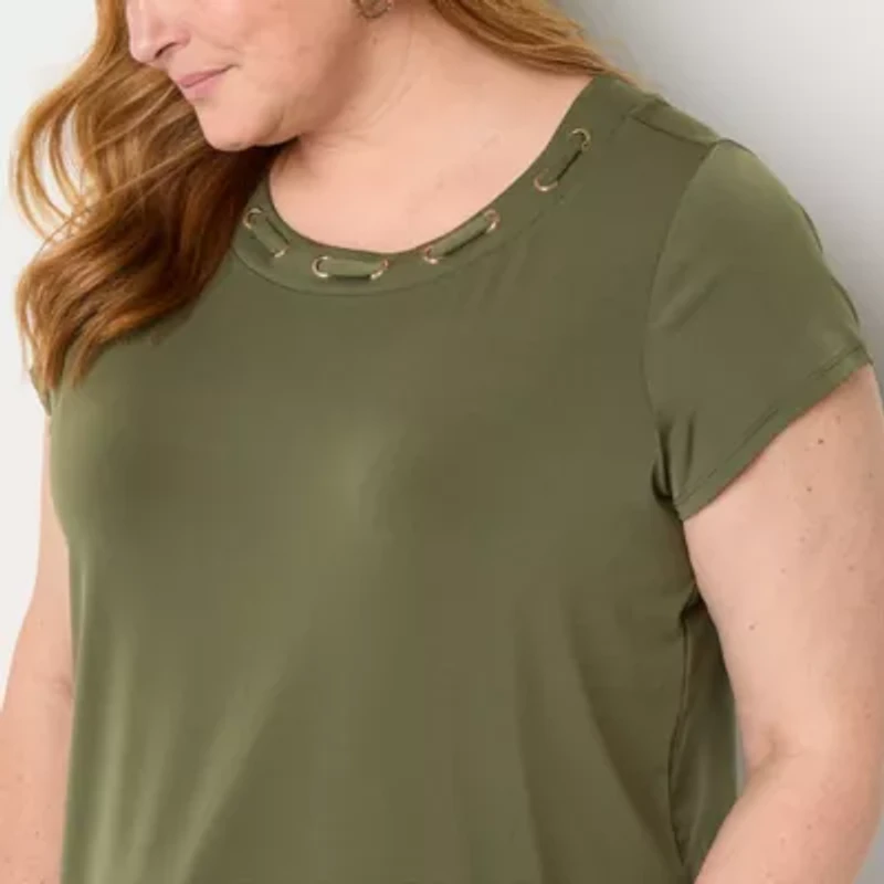 Liz Claiborne Womens Round Neck Short Sleeve Plus Blouse