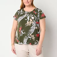 Liz Claiborne Womens Plus Round Neck Short Sleeve Blouse