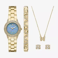 Womens Crystal Accent Gold Tone 4-pc. Watch Boxed Set Fmdjset366