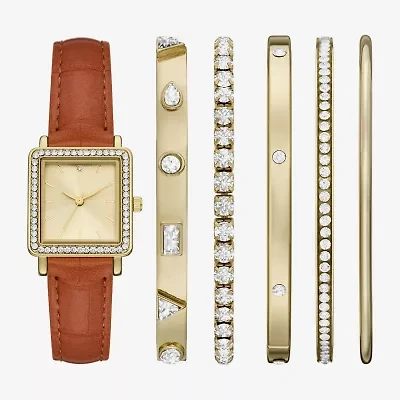 Womens Crystal Accent Brown 6-pc. Watch Boxed Set Fmdjset368