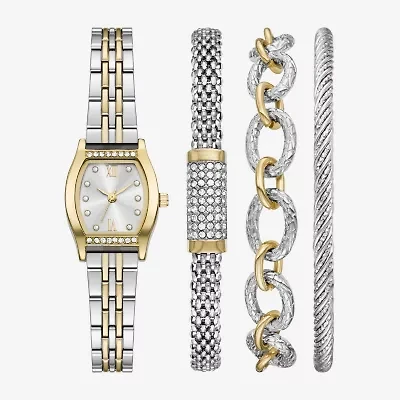 Womens Crystal Accent Two Tone 4-pc. Watch Boxed Set Fmdjset365