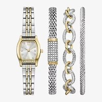 Womens Crystal Accent Two Tone 4-pc. Watch Boxed Set Fmdjset365
