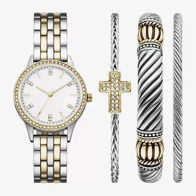 Womens Crystal Accent Two Tone 4-pc. Watch Boxed Set Fmdjset367