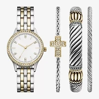 Womens Crystal Accent Two Tone 4-pc. Watch Boxed Set Fmdjset367