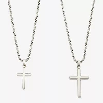 Father & Son Mens Stainless Steel Cross 2-pc. Necklace Set