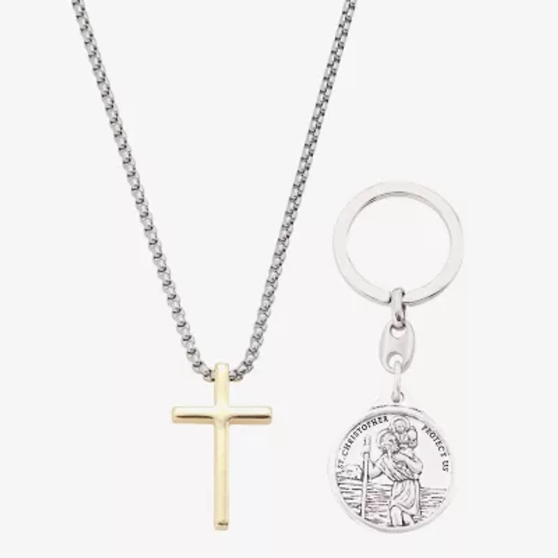J.P. Army Pendant Necklace & Virgin Mary Keychain Mens Stainless Steel Cross 2-pc. Jewelry Set