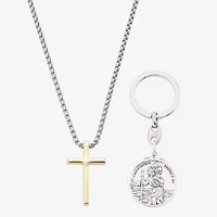 J.P. Army Pendant Necklace & Virgin Mary Keychain Mens Stainless Steel Cross 2-pc. Jewelry Set