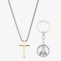 J.P. Army Pendant Necklace & Virgin Mary Keychain Mens Stainless Steel Cross 2-pc. Jewelry Set