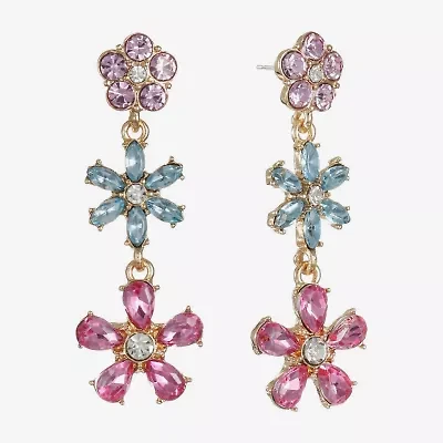 Monet Jewelry Womens Multi Color Glass Flower Hypoallergenic Drop Earrings