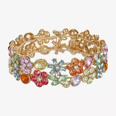 Monet Jewelry Womens Multi Color Glass Flower Stretch Bracelet