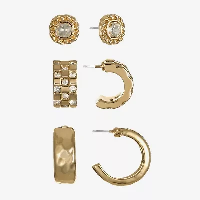 Monet Jewelry Womens Glass Hypoallergenic 3 Pair Earring Set