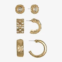 Monet Jewelry Womens Glass Hypoallergenic 3 Pair Earring Set