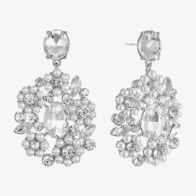 Monet Jewelry Womens Glass Simulated Pearl Oval Hypoallergenic Drop Earrings