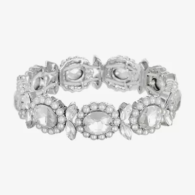 Monet Jewelry Womens Glass Simulated Pearl Oval Stretch Bracelet