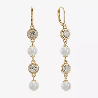 Monet Jewelry Womens Glass Simulated Pearl Round Drop Earrings