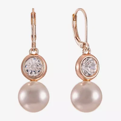 Monet Jewelry Womens Glass Simulated Pearl Round Drop Earrings
