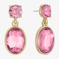 Monet Jewelry Womens Pink Glass Oval Hypoallergenic Drop Earrings
