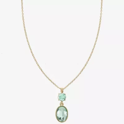 Monet Jewelry Womens Blue Glass Oval 17 Inch Pendant Necklace