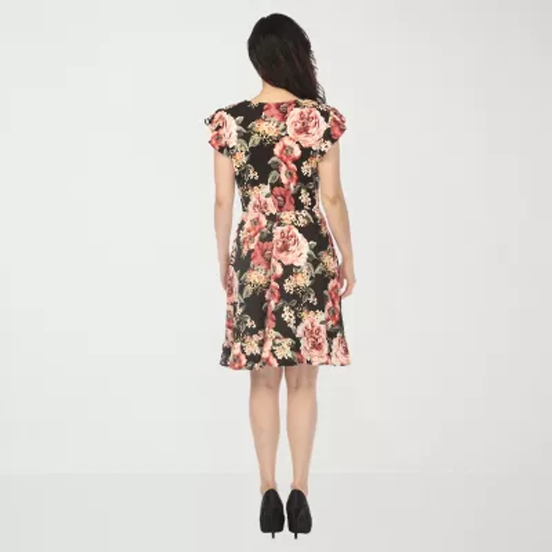 White Mark V-Neck Womens Short Sleeve Floral Empire Waist Dress