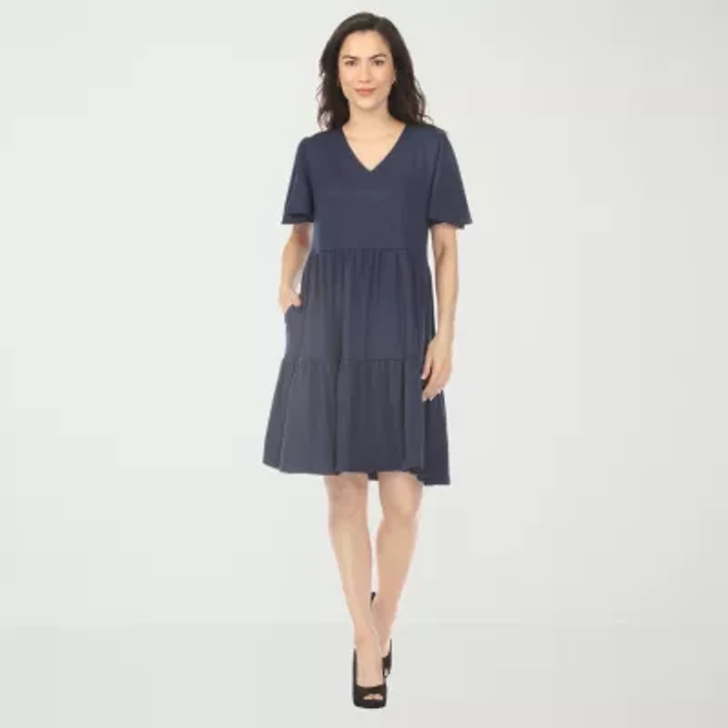 White Mark V-Neck Womens V Neck Short Sleeve A-Line Dress