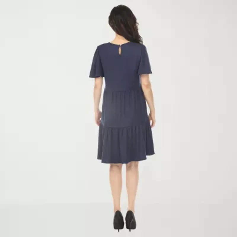 White Mark V-Neck Womens V Neck Short Sleeve A-Line Dress