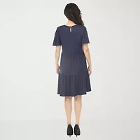 White Mark V-Neck Womens V Neck Short Sleeve A-Line Dress