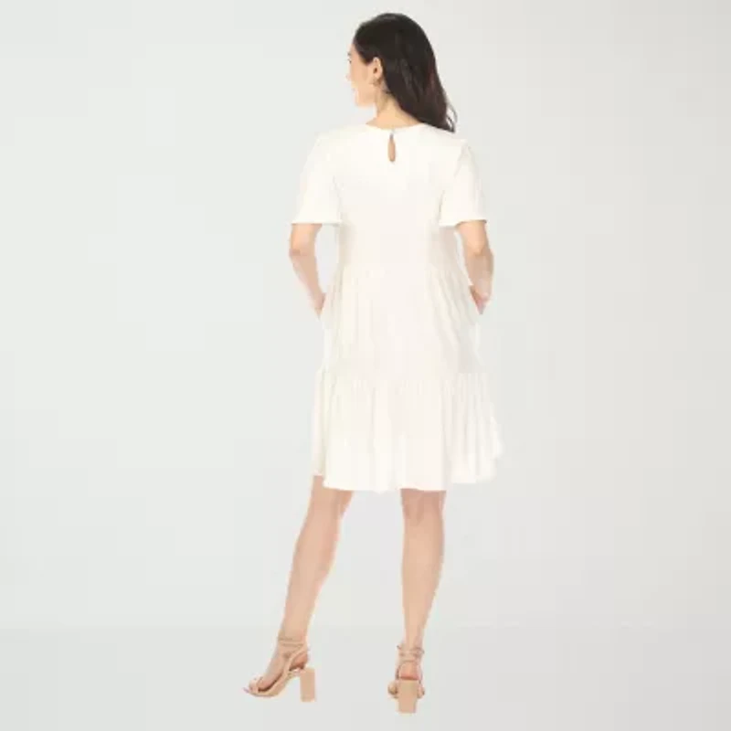 White Mark V-Neck Womens Short Sleeve A-Line Dress